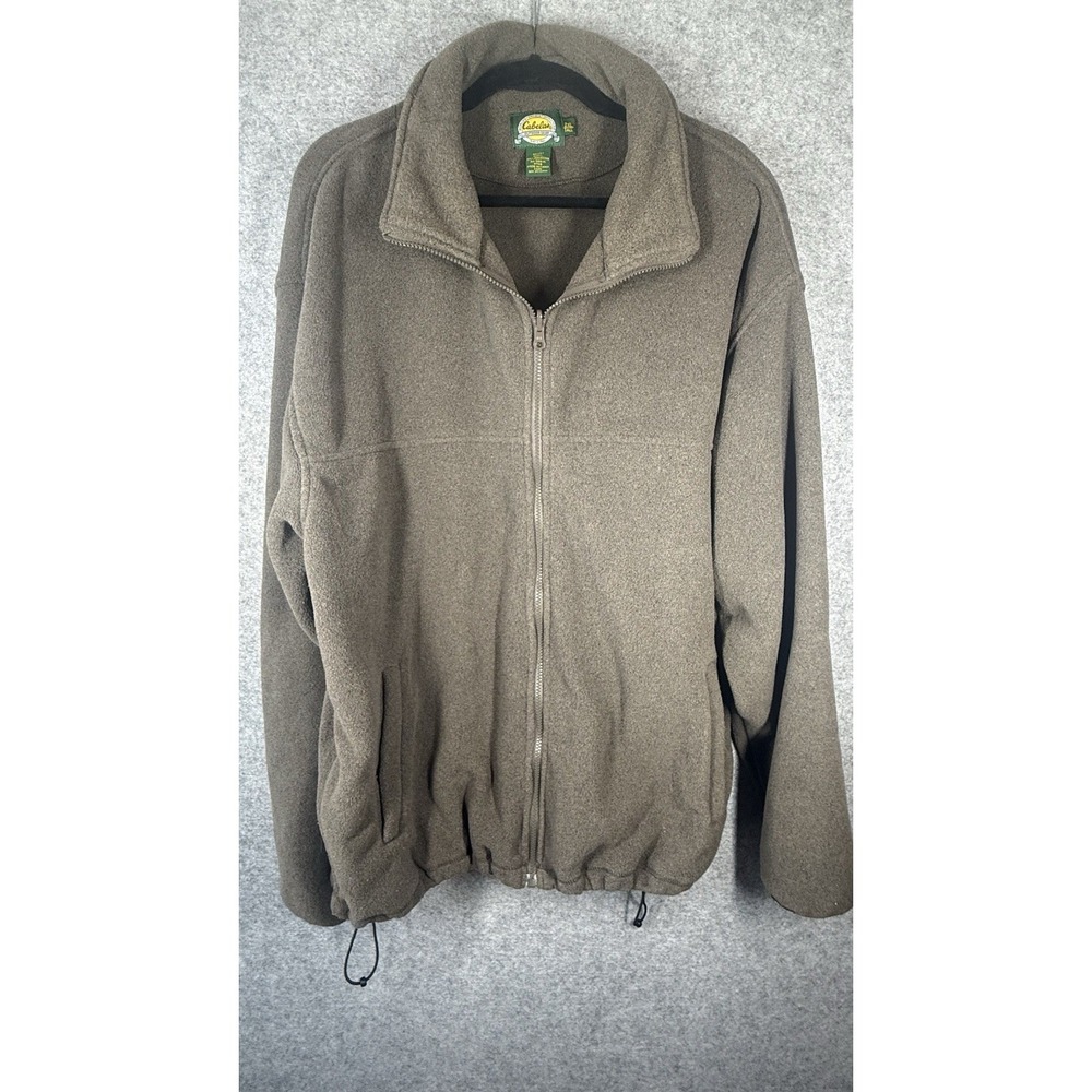 Cabelas Fleece Jacket Mens 2XL Tall Brown Gray Full Zip Outdoor Hiking 2XLT